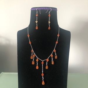 Sterling Silver Carnelian Agate Necklace and Earrings Set